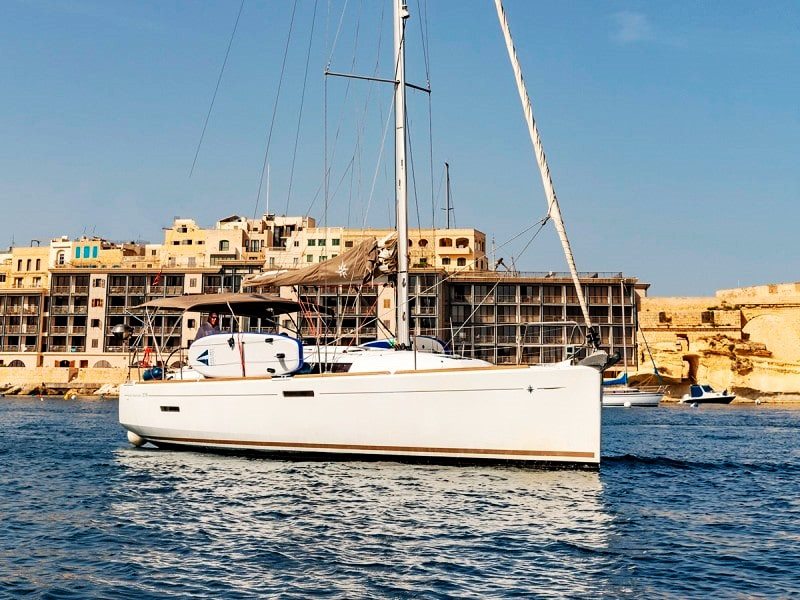 Jeanneau Sun Odyssey 379 underway for a Malta day sailing yacht charter at Valleta Grand Harbour